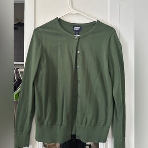 Lands' End Olive Green Knit Cardigan